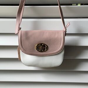 Crossbody Leather bag , Emma Fox ,Adjustable strap Pink and white
